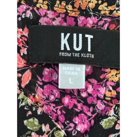 Kut From The Kloth Women's Jasmine Floral Print Chiffon Button Up Blouse Size L - Picture 7 of 8